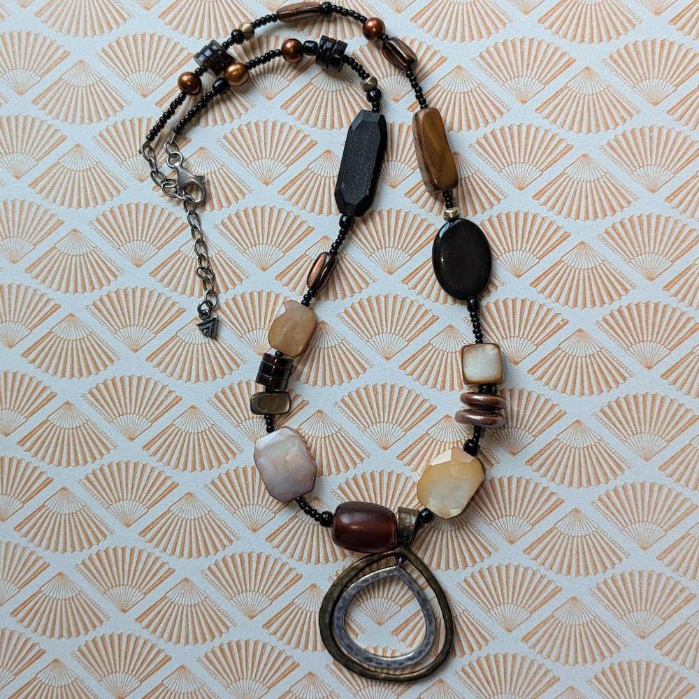 SILPADA Shell & Synthetic Horn Necklace with Silver & Brass Pendant  N1787